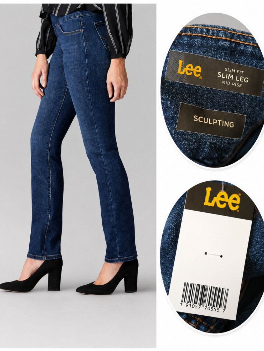 New Lee Slim Fit Sculpting Pull On Flattering Comfy Blue Denim Jeans NWT Sz 16